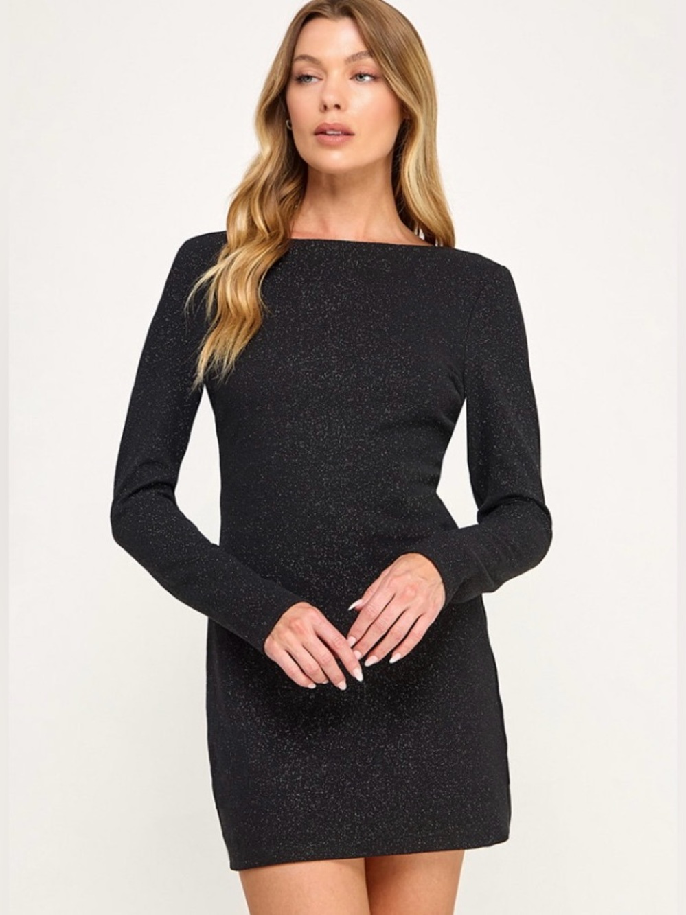 MWT City Studio Black Sparkle Long-Sleeve Shift Dress